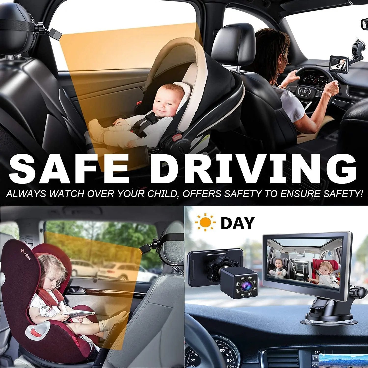Car Infant Baby Infrared Night Vision Rearview Mirror Maroon Asteria