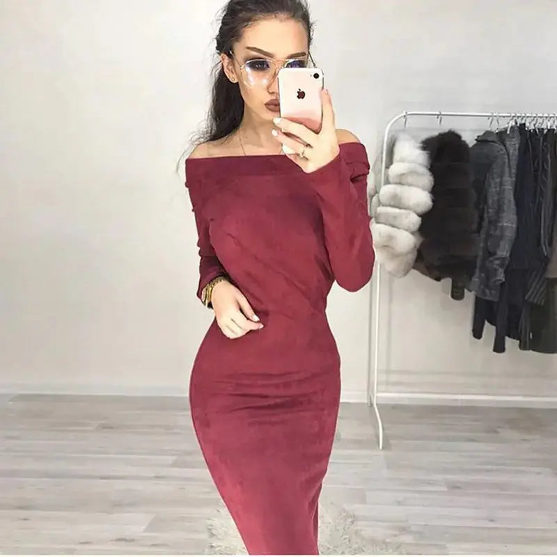 Solid Color Long Sleeve Bodycon Dress Blkhaven