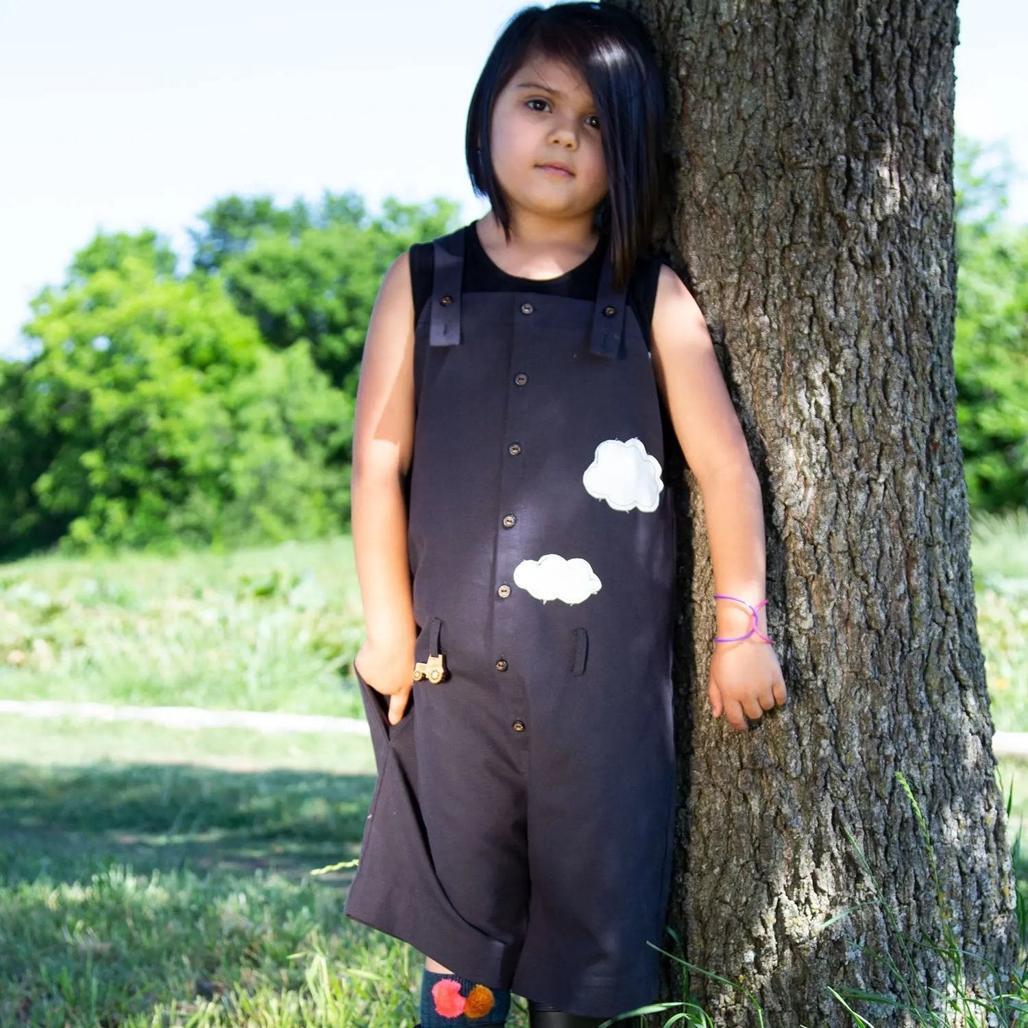 Kids' Cotton Farmer Dungaree in Black Infantium Victoria