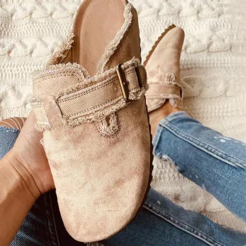 Flat Heel Round Toe Canvas Loafer Women's Vintage Clogs Silver Juneberry