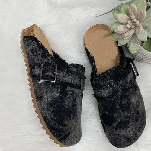 Flat Heel Round Toe Canvas Loafer Women's Vintage Clogs Silver Juneberry