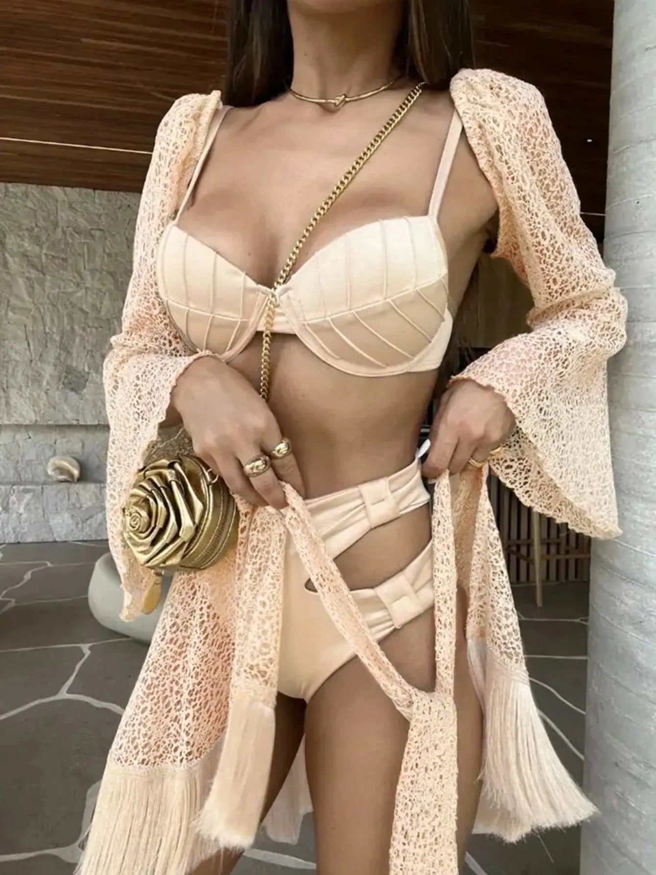Deanea Tassel three piece swimsuit Raspberry Eurybia