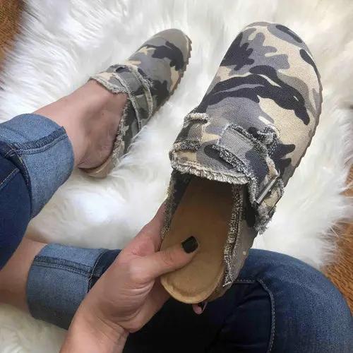 Flat Heel Round Toe Canvas Loafer Women's Vintage Clogs Silver Juneberry