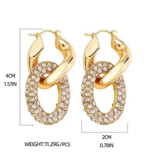 Punk Circle Pendant Shiny Rhinestone Stainless Steel Drop Earrings Pink Lucky