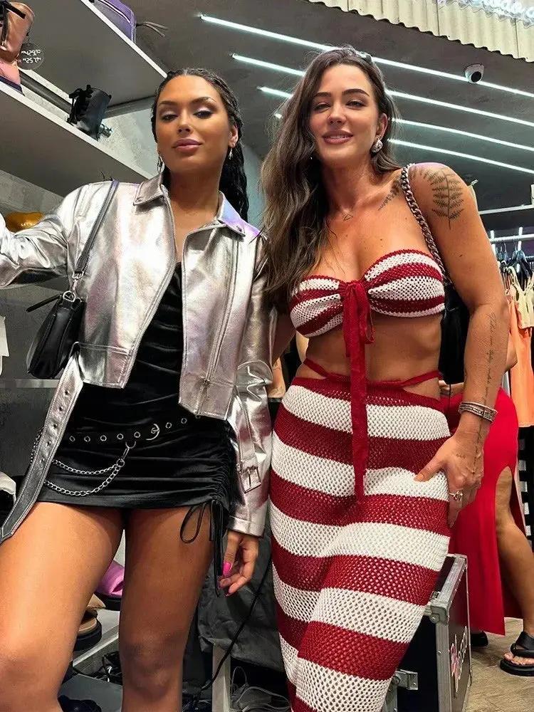 Crochet two Piece swimwear cover up Raspberry Eurybia