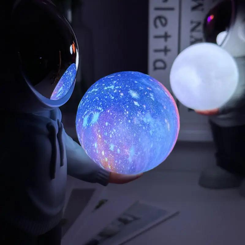 NNEDSZ Holding the dreamy starry sky (grey top + navy blue pants) Creative Astronaut Bluetooth Speaker with 3D Starry Sky Lighting, Portable Wireless Moon Lamp Speaker – Perfect Gift for Space Enthusiasts-1