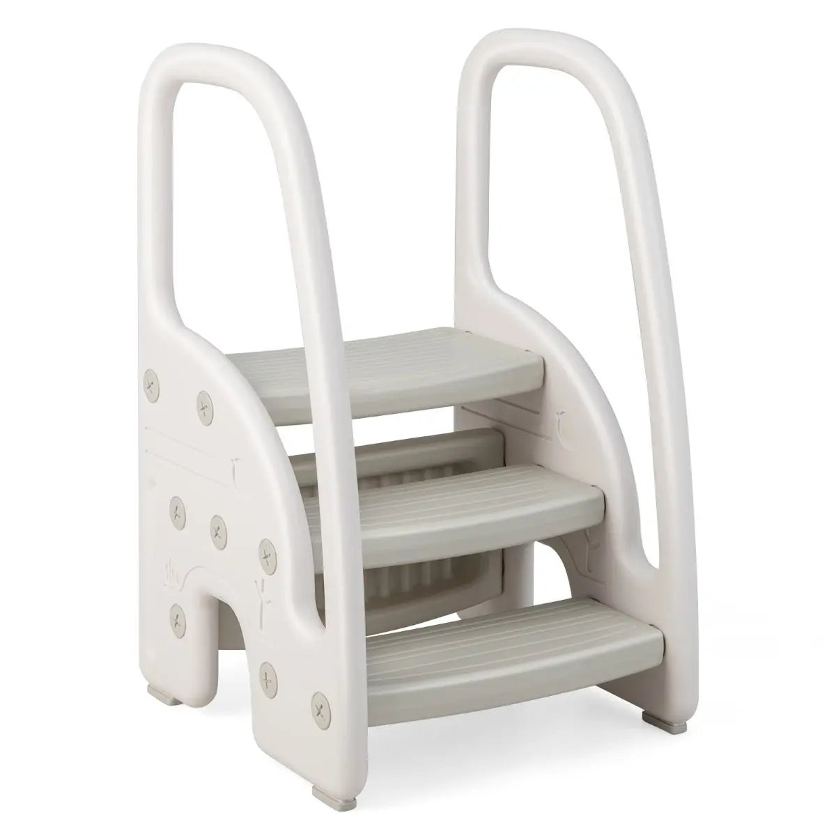 NNECW Three-Step Stool with Safety Handles and Non-slip Pedals for Toddlers-Grey NNECW