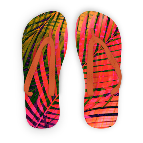 COLORFUL TROPICAL LEAVES no4 Adult Flip Flops Scorpius