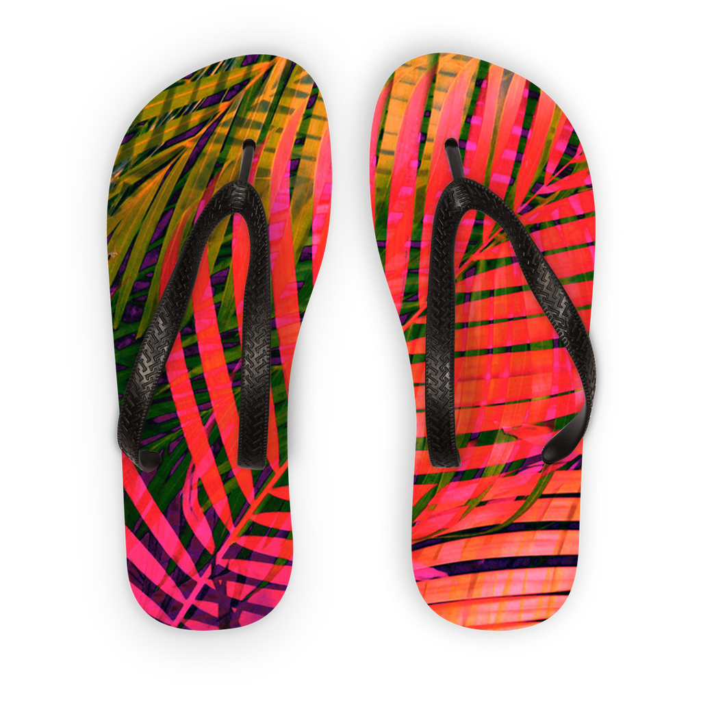 COLORFUL TROPICAL LEAVES no4 Adult Flip Flops Scorpius
