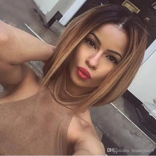 Fashionable Black to Light Brown Ombre Wig with Center Part Blkhaven