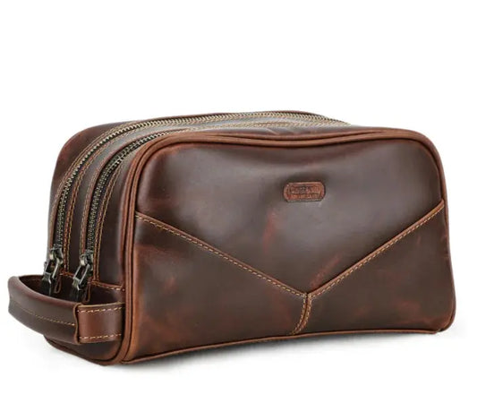Genuine Leather Men's Toiletry Bag - Vintage Style (One Piece) Blkhaven