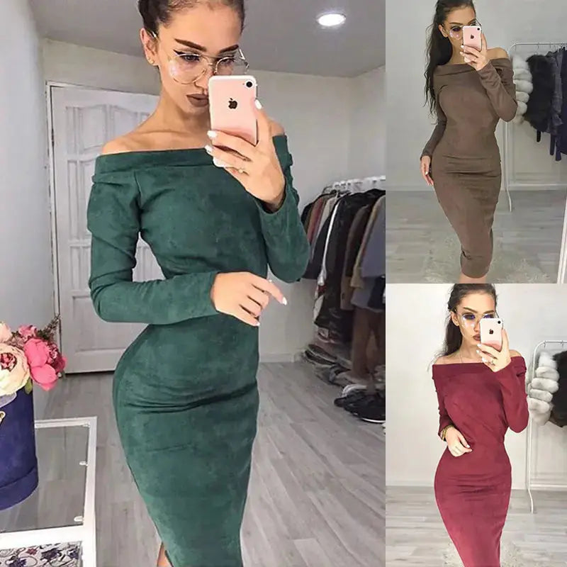 Solid Color Long Sleeve Bodycon Dress