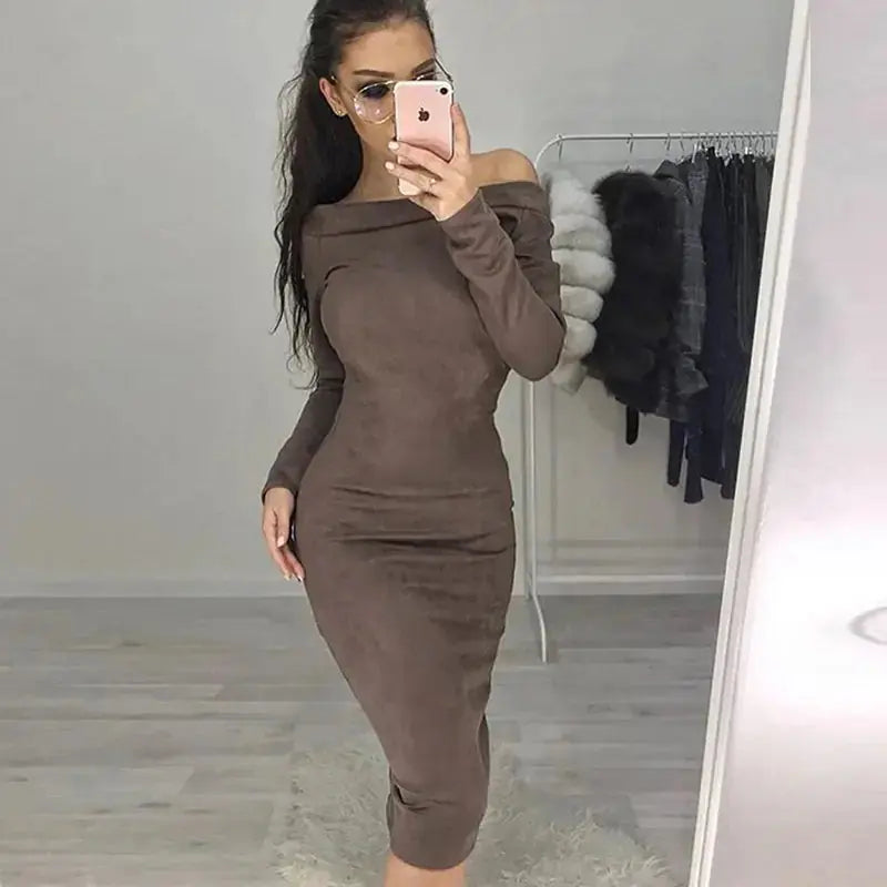 Solid Color Long Sleeve Bodycon Dress