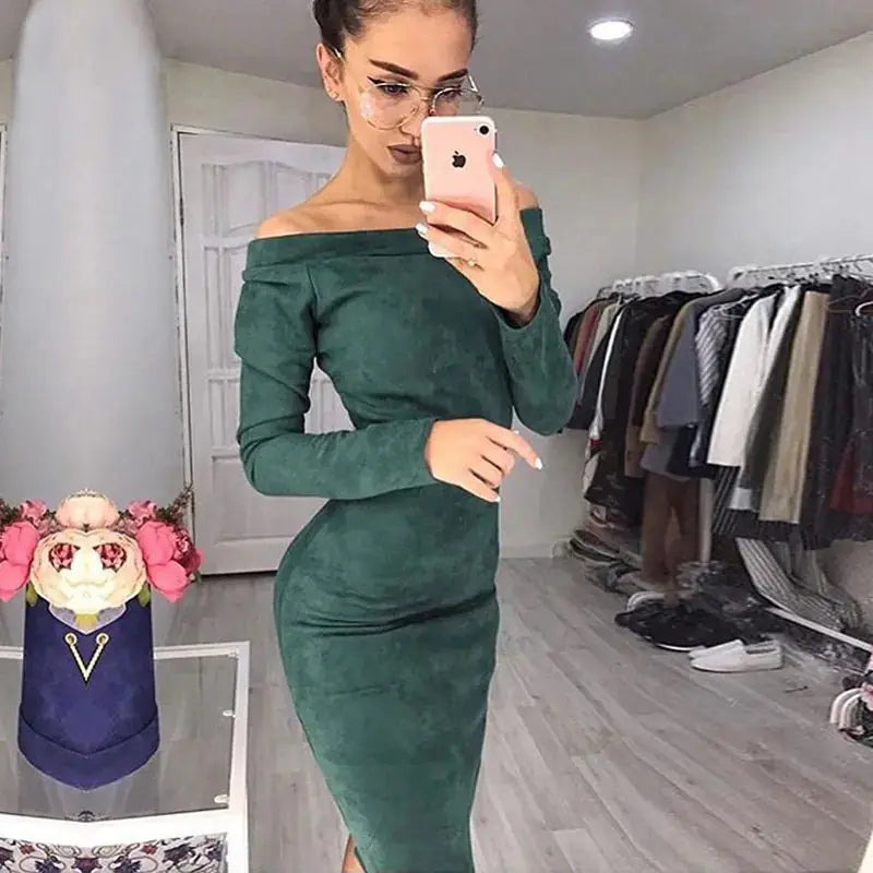 Solid Color Long Sleeve Bodycon Dress Blkhaven