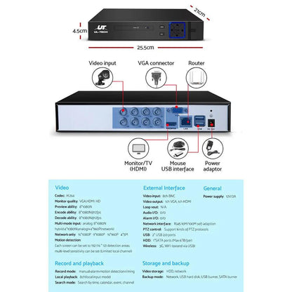 NNEDSZ -CCTV Camera Home Security System 8CH DVR 1080P Cameras Outdoor Day Night-4