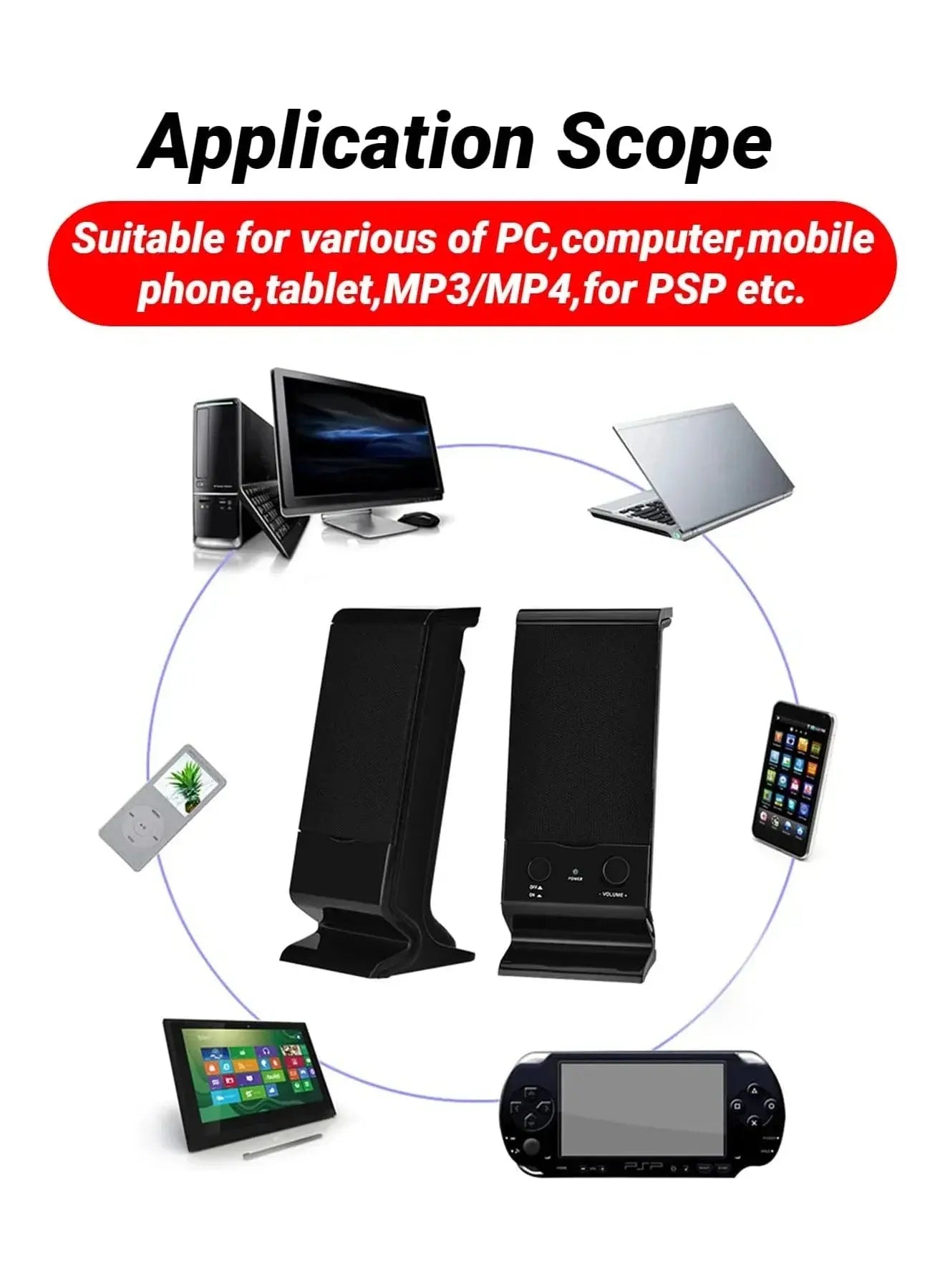 Compact USB Laptop Speakers with Volume Control (Black)-4