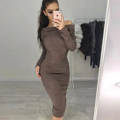 Solid Color Long Sleeve Bodycon Dress