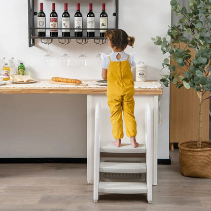 NNECW Three-Step Stool with Safety Handles and Non-slip Pedals for Toddlers-Grey NNECW