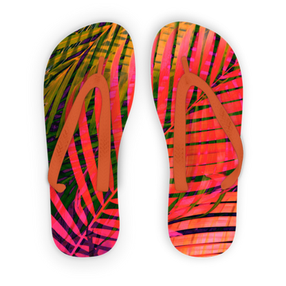 COLORFUL TROPICAL LEAVES no4 Adult Flip Flops Scorpius
